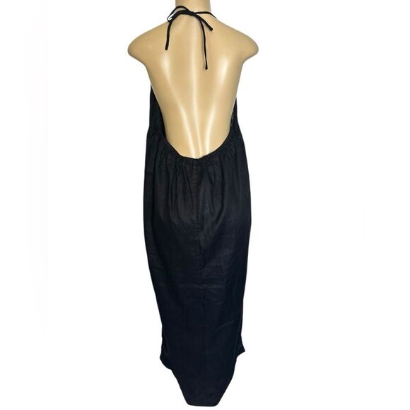 NWT J.Crew 100% linen black maxi halter minimalist dress size large NEW - Picture 2 of 6